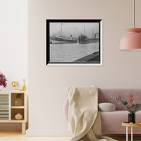 Historic Framed Print, [Boats on Cuyahoga River, Cleveland, Ohio],  17-7/8" x 21-7/8"