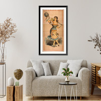 Historic Framed Print, [Dancing chorus girl with cane and blue hat],  17-7/8" x 21-7/8"
