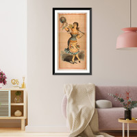 Historic Framed Print, [Dancing chorus girl with cane and blue hat],  17-7/8" x 21-7/8"