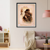 Historic Framed Print, [Half length image of bearded tramp in hat touching finger to nose with full length image of same tramp to the left],  17-7/8" x 21-7/8"
