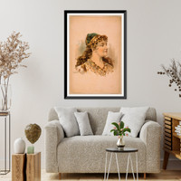 Historic Framed Print, [Head-and-shoulders image of blond woman facing right wearing gypsy like clothing],  17-7/8" x 21-7/8"