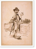 Historic Framed Print, [Tramp smoking cigar with cane over arm],  17-7/8" x 21-7/8"
