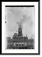 Historic Framed Print, City Hall, N.Y. on fire,  17-7/8" x 21-7/8"