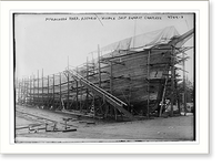 Historic Framed Print, McEachern Yard, Astoria .  wooden ship almost complete,  17-7/8" x 21-7/8"