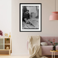 Historic Framed Print, Fernand Bihery making baskets, French School for Crippled soldiers,  17-7/8" x 21-7/8"