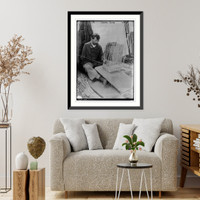 Historic Framed Print, Fernand Bihery making baskets, French School for Crippled soldiers,  17-7/8" x 21-7/8"