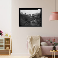 Historic Framed Print, Stanislaus River Bridge, Atchison, Topeka & Santa Fe Railway at Stanislaus, Riverbank vicinity, Stanislaus County, CA - 5,  17-7/8" x 21-7/8"