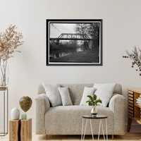 Historic Framed Print, Stanislaus River Bridge, Atchison, Topeka & Santa Fe Railway at Stanislaus, Riverbank vicinity, Stanislaus County, CA - 10,  17-7/8" x 21-7/8"