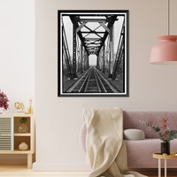 Historic Framed Print, Stanislaus River Bridge, Atchison, Topeka & Santa Fe Railway at Stanislaus, Riverbank vicinity, Stanislaus County, CA - 13,  17-7/8" x 21-7/8"