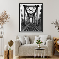 Historic Framed Print, Stanislaus River Bridge, Atchison, Topeka & Santa Fe Railway at Stanislaus, Riverbank vicinity, Stanislaus County, CA - 13,  17-7/8" x 21-7/8"