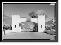 Historic Framed Print, Death Valley Ranch, Entrance Gates & Dungeon Apartment, Death Valley Junction vicinity, Inyo County, CA - 3,  17-7/8" x 21-7/8"