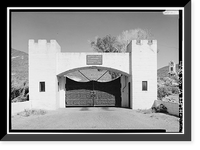 Historic Framed Print, Death Valley Ranch, Entrance Gates & Dungeon Apartment, Death Valley Junction vicinity, Inyo County, CA - 4,  17-7/8" x 21-7/8"