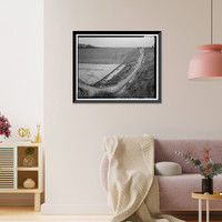 Historic Framed Print, Prado Dam, Embankment, Santa Ana River near junction of State Highways 71, Corona vicinity, Riverside County, CA - 2,  17-7/8" x 21-7/8"