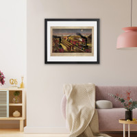 Historic Framed Print Night scene at railway junction, 17-7/8" x 21-7/8"