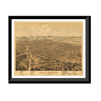 Panoramic Map - Kalamazoo, Michigan, 1874 - Bird's Eye View Print