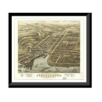 Panoramic Map - Plattsburgh, New York, 1877 - Bird's Eye View Print