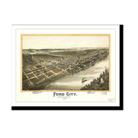 Panoramic Map - Ford City, Pennsylvania, 1896 - Bird's Eye View Print