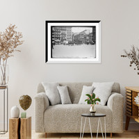 Historic Framed Print, Work Horse Parade, showing Anheuser Busch team, in obstacle test, New York,  17-7/8" x 21-7/8"