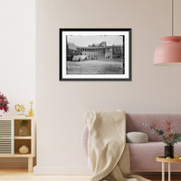 Historic Framed Print, Installing radio at stadium,  17-7/8" x 21-7/8"