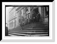 Historic Framed Print, Suffragettes, preceded by policemen, decend steps of City Hall, New York,  17-7/8" x 21-7/8"