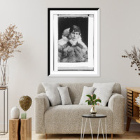 Historic Framed Print, Knud Rasmussen, bundled in fur coat,  17-7/8" x 21-7/8"