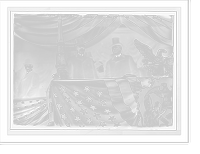 Historic Framed Print, Gen. Theo. Bingham and Mayor McClellan on flag bedecked podium, New York,  17-7/8" x 21-7/8"