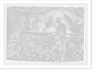 Historic Framed Print, Mayor McClellan and others on flag-bedecked podium, New York,  17-7/8" x 21-7/8"