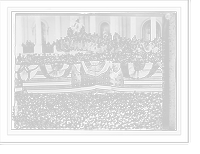 Historic Framed Print, Inauguration of Cleveland - flag bedecked podium and crowd,  17-7/8" x 21-7/8"