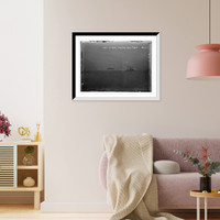 Historic Framed Print, Ships on the water, nighttime, Hampton Roads,  17-7/8" x 21-7/8"