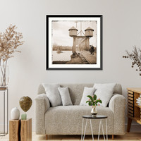 Historic Framed Print, Nashville Tennessee. Fortified bridge over the Cumberland River,  17-7/8" x 21-7/8"