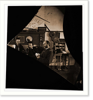Historic Framed Print, Quarters of Dr. David McKay (Army of the James) interior view withi men playing car,  17-7/8" x 21-7/8"