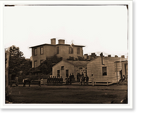 Historic Framed Print, Washington District of Columbia. Eight soldiers in formation in front of temporary,  17-7/8" x 21-7/8"