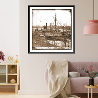 Historic Framed Print, Aikens Landing Va. Steamer New York waiting for exchange of prisoners,  17-7/8" x 21-7/8"