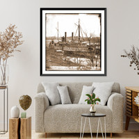 Historic Framed Print, Aikens Landing Va. Steamer New York waiting for exchange of prisoners,  17-7/8" x 21-7/8"