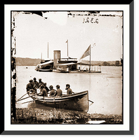 Historic Framed Print, James River Va. Monitor U.S.S. Onondaga; soldiers in rowboat in foreground,  17-7/8" x 21-7/8"