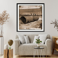 Historic Framed Print, Unknown location. Battered smokestack from C.S.S. ironclad ram Virginia No. 2,  17-7/8" x 21-7/8"