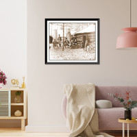 Historic Framed Print, Brandy Station Va. Officers and a lady at headquarters of 1st Brigade Horse Artille,  17-7/8" x 21-7/8"