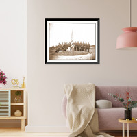 Historic Framed Print, Washington D.C. Signal Corps officers lowering flag at their camp near Georgetown;,  17-7/8" x 21-7/8"