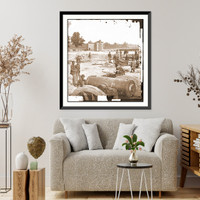 Historic Framed Print, Seven Pines Va. Twin houses on battlefield with 32-pdr. field howitzer in foregroun,  17-7/8" x 21-7/8"