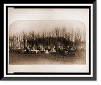 Historic Framed Print, Union Army camp showing large tents errected among trees and soldiers posed by row,  17-7/8" x 21-7/8"