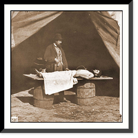Unknown location. Embalming surgeon at work on soldiers body, Historic Reproduction
