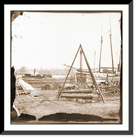 Historic Framed Print, Broadway Landing Va. Tripod artillery swing by the Appomattox,  17-7/8" x 21-7/8"