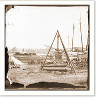 Historic Framed Print, Broadway Landing Va. Tripod artillery swing by the Appomattox,  17-7/8" x 21-7/8"