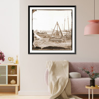 Historic Framed Print, Broadway Landing Va. Tripod artillery swing by the Appomattox,  17-7/8" x 21-7/8"