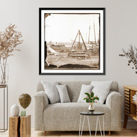 Historic Framed Print, Broadway Landing Va. Tripod artillery swing by the Appomattox,  17-7/8" x 21-7/8"