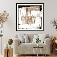 Historic Framed Print, Beaufort S.C. Gen. Isaac I. Stevens (seated) and staff on porch of a house,  17-7/8" x 21-7/8"