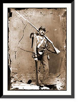 Historic Framed Print, Unknown location. Unidentified Union volunteer with shouldered rifle and bayonet in,  17-7/8" x 21-7/8"