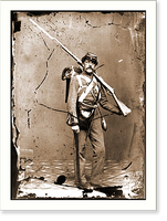 Historic Framed Print, Unknown location. Unidentified Union volunteer with shouldered rifle and bayonet in,  17-7/8" x 21-7/8"