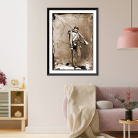 Historic Framed Print, Unknown location. Unidentified Union volunteer with shouldered rifle and bayonet in,  17-7/8" x 21-7/8"