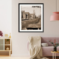 Historic Framed Print, Atlanta Georgia. Street in Atlanta (House next to church used as Shermans headquart,  17-7/8" x 21-7/8"